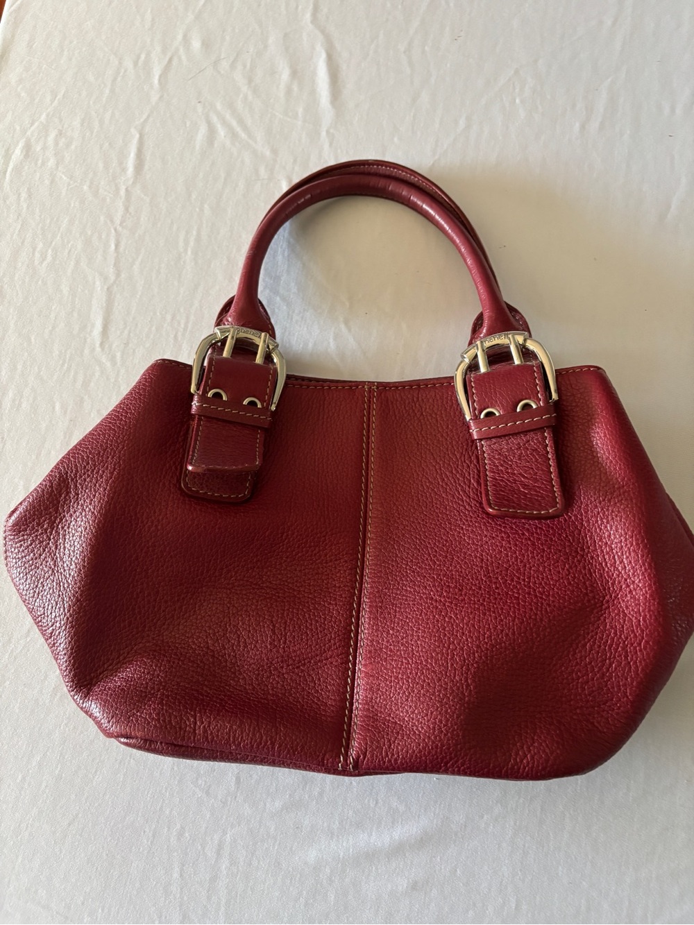 Tiganello Elegant Red Pebbled Leather Top-Handle Satchel